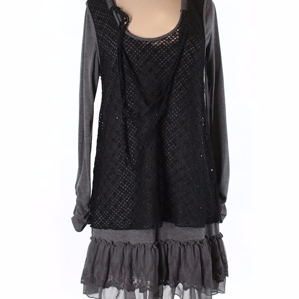 Anthro mori lagenlook layered tunic dress lace